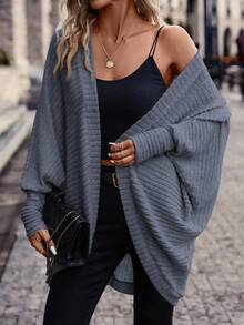 SHEIN Frenchy Casual Loose Batwing Sleeve Women Coats, Streetwear,Fall Winter - Navy Blue - View 6