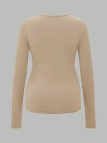Modmama 休闲纯色圆领长袖高弹力哺乳上衣 - 卡其色 - 查看 13