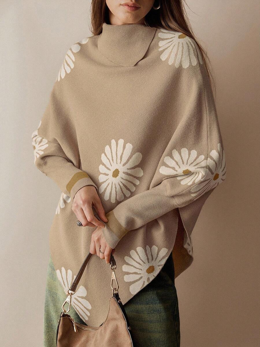 Florisole Women's Floral Print Long Sleeve Bohemian Pullover Sweater - Apricot - View 1