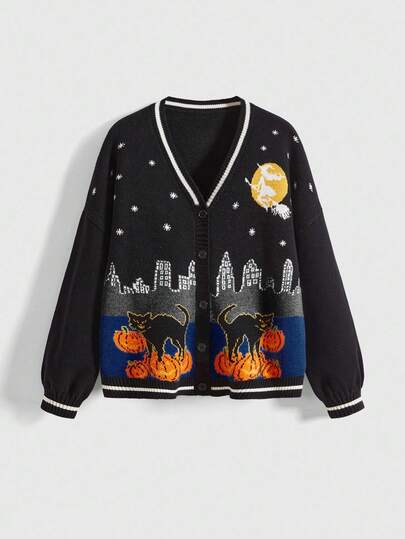 Fairycore Halloween Pumpkin Colorblock Cardigan For Women
