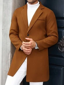 Manfinity CasualCool 男士纯色口袋纽扣长袖大衣，秋季外出外套，送给朋友、丈夫、男友的礼物，男士秋季外套，棕色正装外套，男士大衣，男士棕色外套 - 棕色 - 查看 3