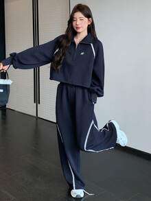 DAZY 女士秋冬蝴蝶结装饰两件套运动服套装 女士家居服套装 - 淺灰色 - 查看 2