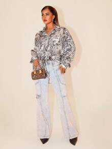 SHEIN Unity Autumn New Vintage French Style Distressed Leopard Print Loose Long Sleeve Women Shirt - Multicolor - View 3