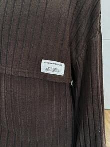 SHEIN Leap Crew 2pcs Tween Girls Back To School Simple Soft Textured Ribbed Knit Loose Dropped Shoulder Short Sweatshirt & Fitted Camisole Dress Set, Autumn - Coffee Brown - View 9