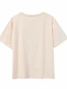 EMERY ROSE Women's Halloween Atmosphere T-Shirt, Retro Cartoon Bow Printed T-Shirt, Round Neck Short Sleeved Top, Comfortable Fit, Perfect For Halloween Costumes - Apricot - View 2