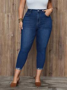 EMERY ROSE Plus Size Women Casual Rhinestone Pocket Jeans - Dark Wash - View 6