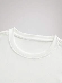 OFFICEAU Men's Summer Textured Solid Color Casual Round Neck Short Sleeve T-Shirt, Old Money Spring To Summer - White - View 3