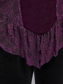ROMWE EDITION Kamisol Beludru & Renda Kontras Seksi Gaya Y2K Ukuran Plus, Gaya Halloween Gelap - Purple - View 3