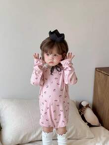 DAZY Baby Girls Floral All-Over Print Crew Neck Long Sleeve Bodysuit Fall,Winter - Pink - View 4