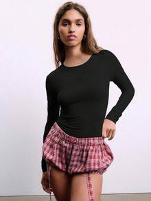 Nöista Spring-Summer Women Casual White Slim Fit Long Sleeves Stretch Base Top With Round Neck For New Year - Black - View 3