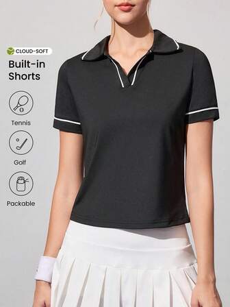 CourtClass Camisa polo deportiva de manga corta con ribete de contraste para mujer