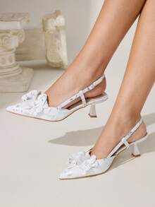 CUCCOO CHICEST 女士尖头鸢尾花高跟鞋，大理石纹理，细高跟，优雅浪漫经典白色仿皮穆勒高跟鞋，适合约会和正式活动，秋冬 - 白色 - 查看 3