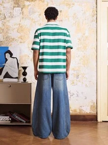 SWAVVY 男士宽松口袋阔腿休闲牛仔裤 - 藍色 - 查看 2