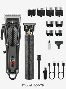 2pcs/Set Men's Hair Cutting And Trimming Combination Hair Clipper T9 Blade Electric Digital Display Hair Clipper Display Trimming Integrated Tool Kit Suitable For Home Use (There Is Also A Single Hair Clipper Option)