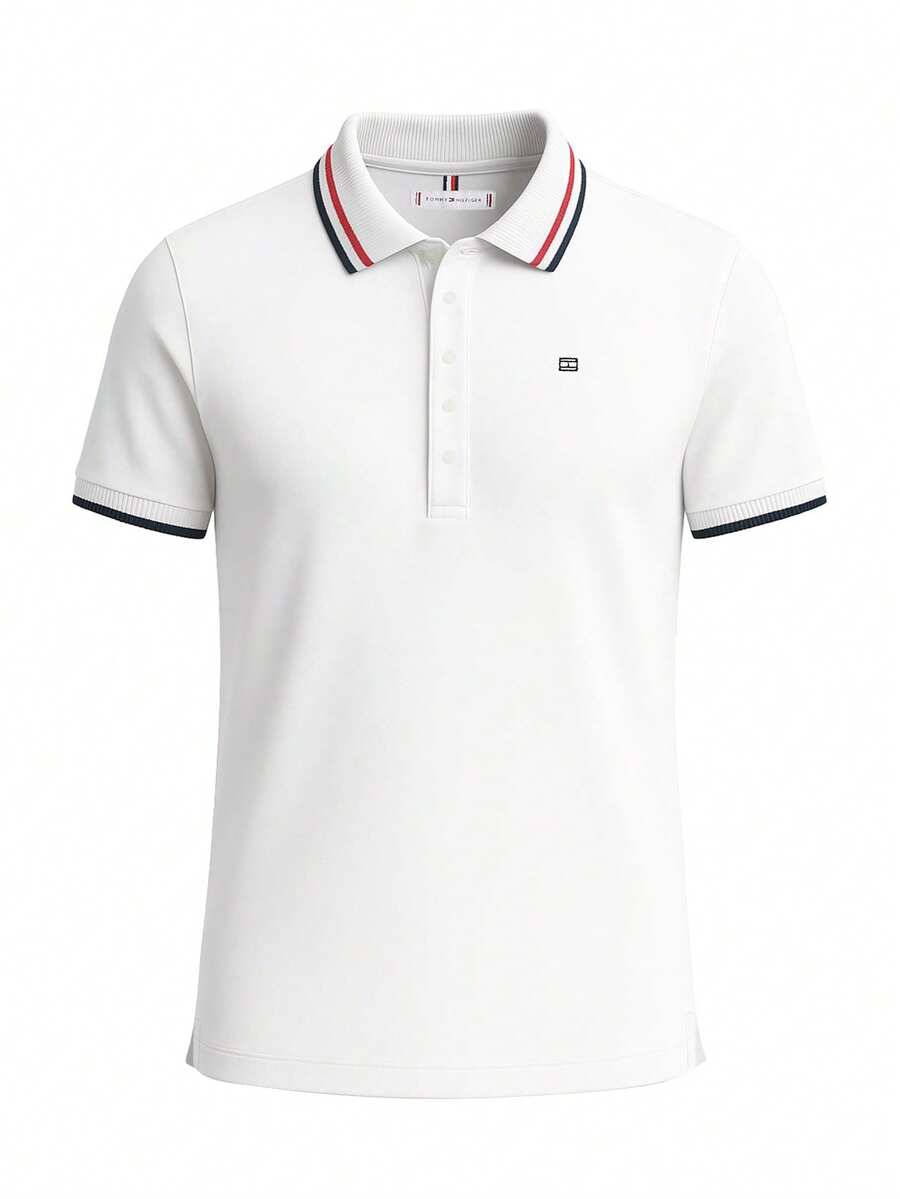 Tommy Hilfiger Slim Fit Contrast Flag Women's Polo Shirt Optic White - Biały - Zobacz 1