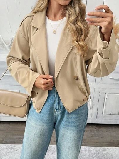 SHEIN LUNE Women's Casual Solid Color Basic Trench Coat, Suitable For Autumn Winter Daily Wear Fall For Women Fall For Women Autumn For Women Winter For Women Women's Winter Going Out Tops Going Out Tops For Women Going Out Country Style For Women Female Country Look Country For Women