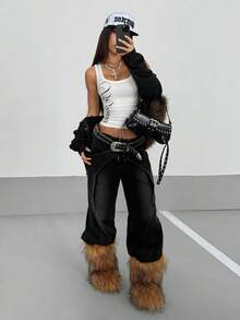 StreetHx Women's Black Versatile Commuter U-Neck Silver English Letter Print Streetwear Slim Fit Camisole Tank Top, Suitable For Spring/Summer - White - View 4