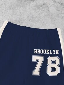 1 Bộ đồ hoodie thể thao phong cách trẻ em trai, Bộ hoodie và quần nỉ họa tiết chữ và số "BROOKLYN 78", Thích hợp cho các hoạt động thể thao hàng ngày, trang phục thường ngày và đi học, Thu/Đông - Nhiều màu - Xem 4
