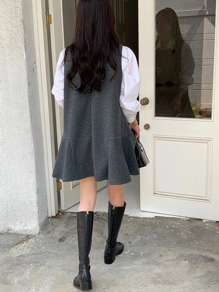 Women's Solid Color Casual Campus Style Long Dress, Korean Fashion, Autumn/Winter Summer Women Dresses