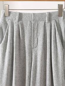 Franclia 2 件套女士休闲通勤装 - 长袖直筒裤和罗纹针织修身 T 恤套装 - 灰色 - 查看 6