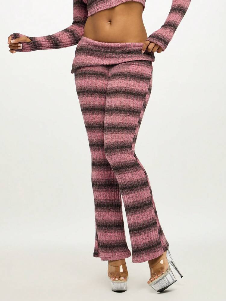 SUMWON Ombre Striped Knit Flare Pants High Waisted Bell Bottom Trousers Festival Casual Loungewear
