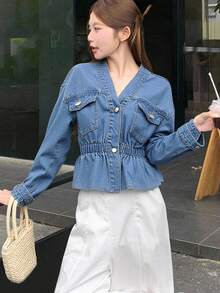 DAZY Chaqueta y abrigo de mezclilla con cintura ceñida elegante para mujer, otoño/invierno