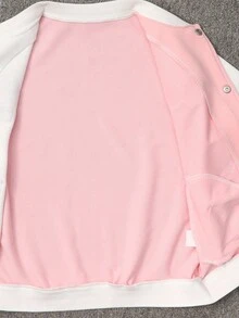 SHEIN Teens' Versatile Sweet Floral Colorblock Baseball Jacket Fall Winter - Multicolor - View 8