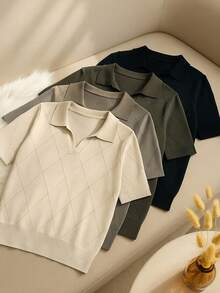 BizChic 春夏新款黑色 Polo 领菱形针织短袖套头毛衣，女士时尚优雅，适合都市通勤、日常百搭，充满浪漫的 90 年代复古风情。适用于圣诞节、新年、情人节、派对、海滩、毕业典礼、时尚、节日、假日、婚礼宾客、女主人、约会、音乐会、早午餐、机场等场合。 - 黑色 - 查看 2