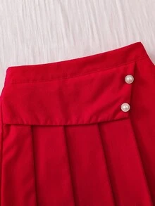 Elladie kids Áo sơ mi dài tay màu trắng phong cách học sinh nữ kết hợp với áo vest đen có 4 nếp gấp thủ công, miếng vá hình tam giác ngược và áo vest cài 2 nút có 6 họa tiết hoa 3D, Bộ đồng phục học sinh, Trở lại trường, Mọi mùa - Đỏ - Xem 6