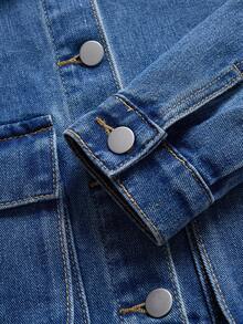 青少年女孩 Y2K 风格牛仔两件套服装，休闲街头套装，适合上学、通勤、日常穿着、聚会、秋冬穿着 - 中等水洗藍 - 查看 5