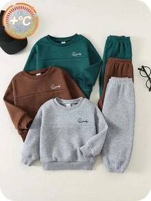SHEIN 6件/套 嬰兒男孩女孩可愛秋冬休閒百搭素色字母印花長袖運動衫運動褲套裝 基本款多件式中性嬰兒服裝 嬰兒冬裝聖誕 - 彩色 - 查看 10