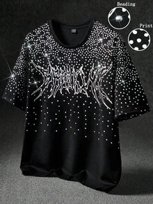 Manfinity EMRG Áo thun nam in họa tiết đường phố phong cách đường phố phổ biến INS Matched Rhinestone Glue Craft Starry Night Dark, thích hợp cho lễ hội âm nhạc ngoài trời, hộp đêm, quà tặng bạn trai/chồng, quà kỷ niệm - màu đen - Xem 1