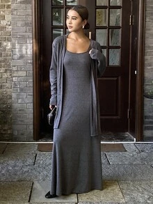 DAZY 2pcs/Set Women Loose Casual Slouchy Grey Outfit, Autumn/Winter Lounge Sets For Women - Grey - View 5