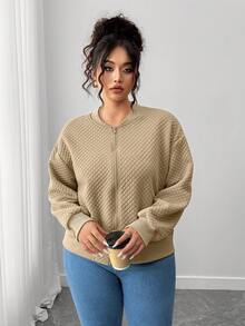 SHEIN PETITE CURVE Plus Size Casual Solid Color Jacket, Autumn/Winter Fall - Apricot - View 4