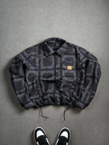 PAVTROS 男士休闲格子图案黑色夹克，佩斯利夹克，工作夹克，秋季，垃圾摇滚 - 黑色 - 查看 3