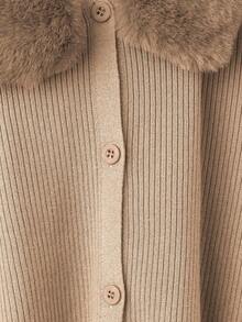 Linhara Plus Size Casual Solid Color Plush Patchwork Cardigan & Long Pants Set, Autumn/Winter Fall Cloth For Women - Camel - View 7