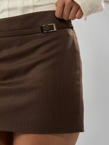 MISSGUIDED Minifalda micromini con cinturón, de talle alto, ajustada, para negocios y trabajo de oficina, para otoño - Café integral - Ver 4