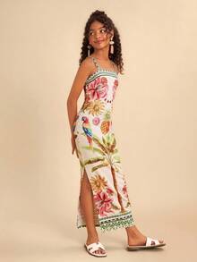 Travachic KIDS Tween Girl Vacation Casual Elegant Floral Print Sleeveless Dress - Multicolor - View 1