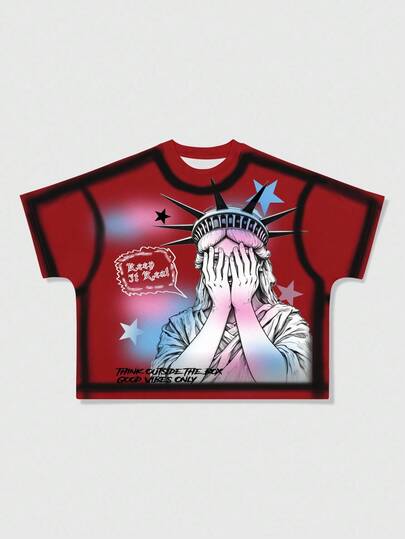 Grunge Punk Men's Summer Fashion Statue Of Liberty Print T-Shirt