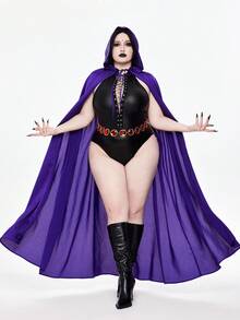 ROMWE Avant 大码女式万圣节派对俱乐部服装性感系带露背紧身衣 + 披肩两件套