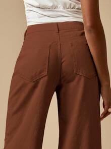 MISSGUIDED 阔腿牛仔裤棉质牛仔裤直筒时尚休闲宽松高腰宽松冬秋季复古经典款长裤 - 棕色 - 查看 5