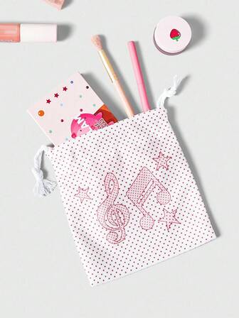 Anime Bolsa con cordón de lunares y notas musicales de moda, bolsa de cosméticos y monedero de gran capacidad