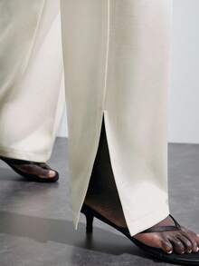 Maija 2025 Women's Fashion Elegant White Satin Wide Leg Pants,Autumn Office Commuter Business Casual Solid Clothes,Work Blouses For Women Fall Winter Wear - Khaki - View 4