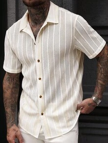 Manfinity Roughcore 男士休闲条纹 Polo 领衬衫 - 白色 - 查看 6