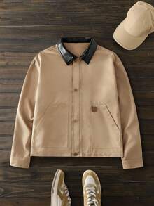 Manfinity NXTstreet Herren Lässig Patchwork Hemd-Jacke mit Umlegekragen, Herbst, Winter - Khaki - Übersicht 1