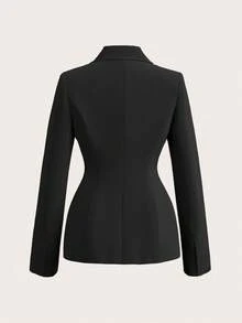 SHEIN Tall Áo khoác dáng dài thắt eo màu trơn thanh lịch, phù hợp đi làm, mùa thu/đông, bộ đồ đen nữ công sở chuyên nghiệp - màu đen - Xem 2