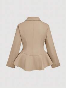 SHEIN MOD Jaket Pendek Wanita Ukuran Besar Musim Gugur/Dingin dengan Hem Berkerut, Cocok untuk Kerja, Santai, dan Liburan, Gaya Vintage Musim Gugur - Coklat - View 2
