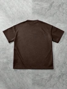 Claim Dot Loose Fit Men's Letter Embossed Drop Shoulder T-Shirt, Fall Fleece - Rust Brown - View 2