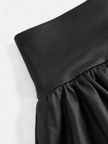 Girlism Váy xòe viền đen cho bé gái, thường ngày, thể thao, trường học, trở lại trường, váy ngắn bằng da PU, mùa xuân và mùa hè - màu đen - Xem 8