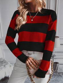 EMERY ROSE Áo len cổ tròn dáng rộng màu tương phản thường ngày dành cho nữ, Thu/Đông - Nhiều màu - Xem 4